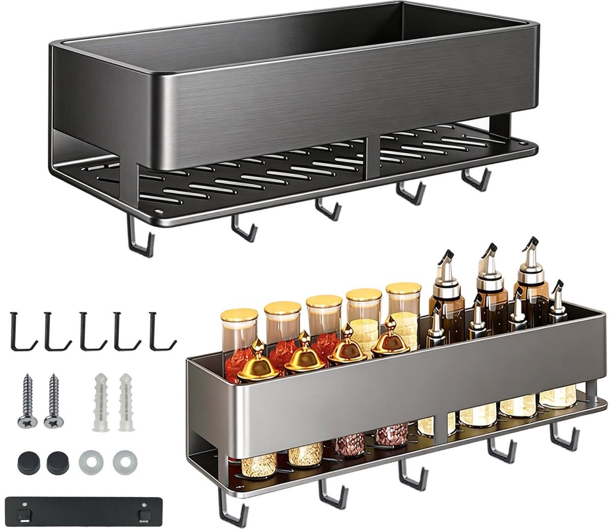 SolidKeus - Keuken Kruidrek met 5 Haken, Carbon Staal
