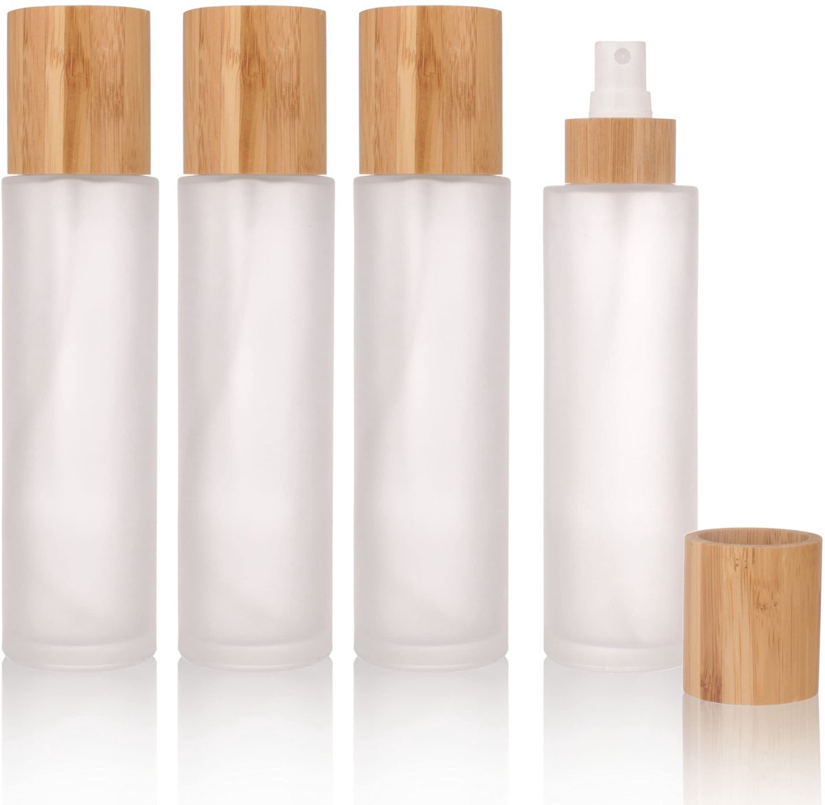 SolidKeus - Set van 4 Lege 150ml Sprayflessen met Bamboekap