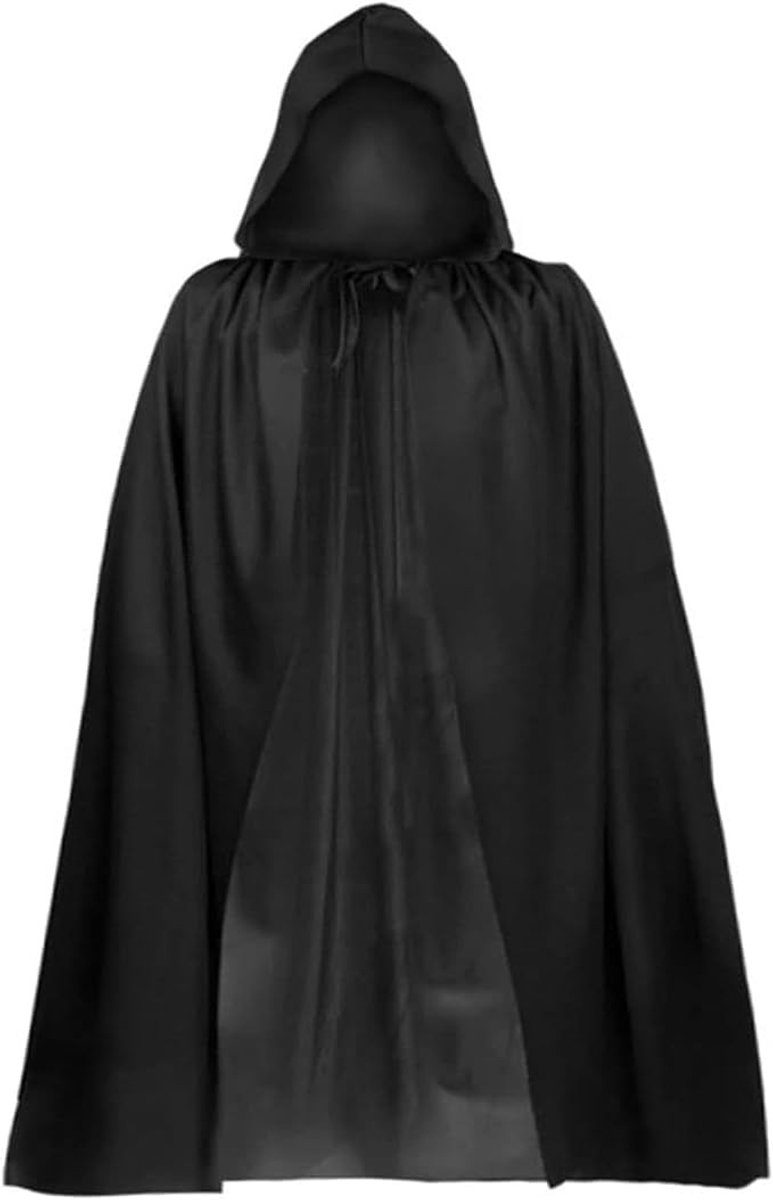 Halloween Kostuum Set 90 cm met Zwarte Cape en Kap, Inclusief 20 Halloween Tattoos, Vampier Kostuum voor Feestdecoratie en Verkleedpartijen