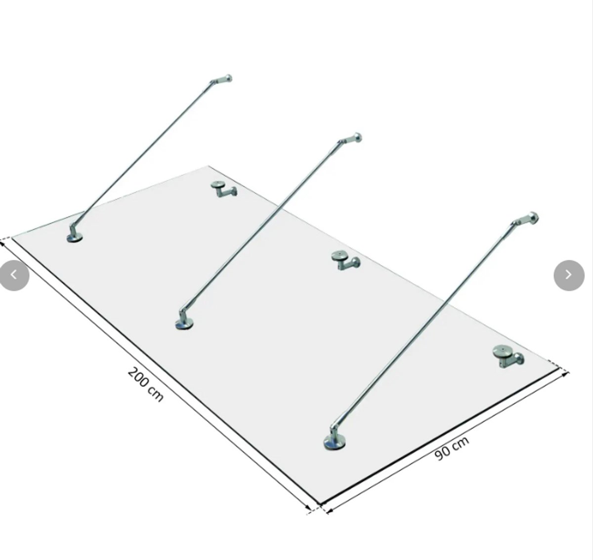 COVREO Deurluifel 200x90 cm transparant gehard glas, 304 RVS voor entree