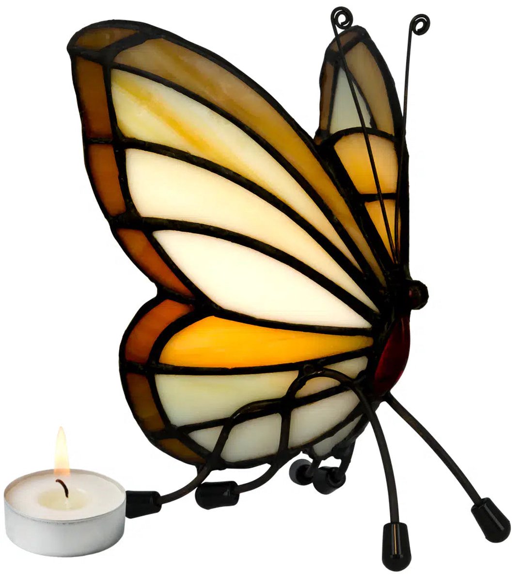 Tiffany vlinder waxinelichthouder crème & amber Art. 8015 | RORUVERA
