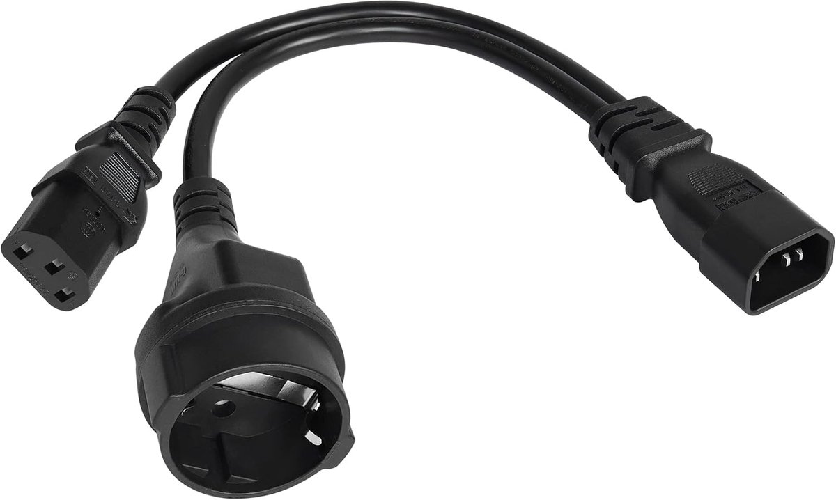 Naar C13+CEE 7/7 Y splitter stroomkabel YACSEJAO IEC 320 C14 naar C13, geaarde contactdoos, verlengkabel voor computer, monitor (1 ft/30 cm)
