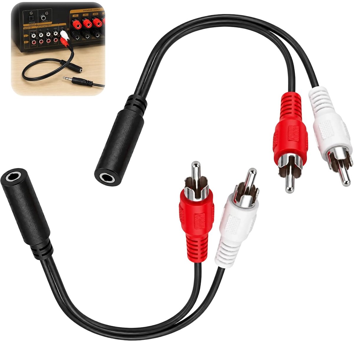 2 stuks cinch naar jack 3,5 AUX-adapter, 10 cm AUX 3,5 mm bus naar 2 x cinch-stekker, 3,5 mm bus naar 2 x stekker, jack naar audiokabel voor tv, hifi, versterker, thuisbioscoop, luidsprekers