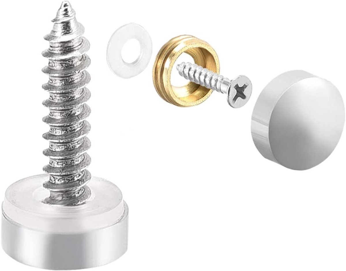 Sourcing map Spiegelschroeven, decoratieve afdekkapjes, verzinkt, glanzend, zilverkleurig, 10 mm, messing, 16 stuks