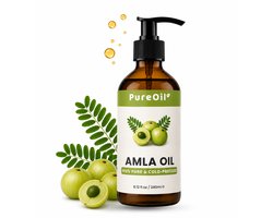 PureOil – Amla Oil – 240ml – Koudgeperst & Hexaanvrij – 100% Puur, Natuurlijk & Vegan – Amla Olie Voor Haar | Huid | Gezicht | Scalp | Wimpers | Wenkbrauwen | Nagels | Massage - Haarolie - Incl. Ebook