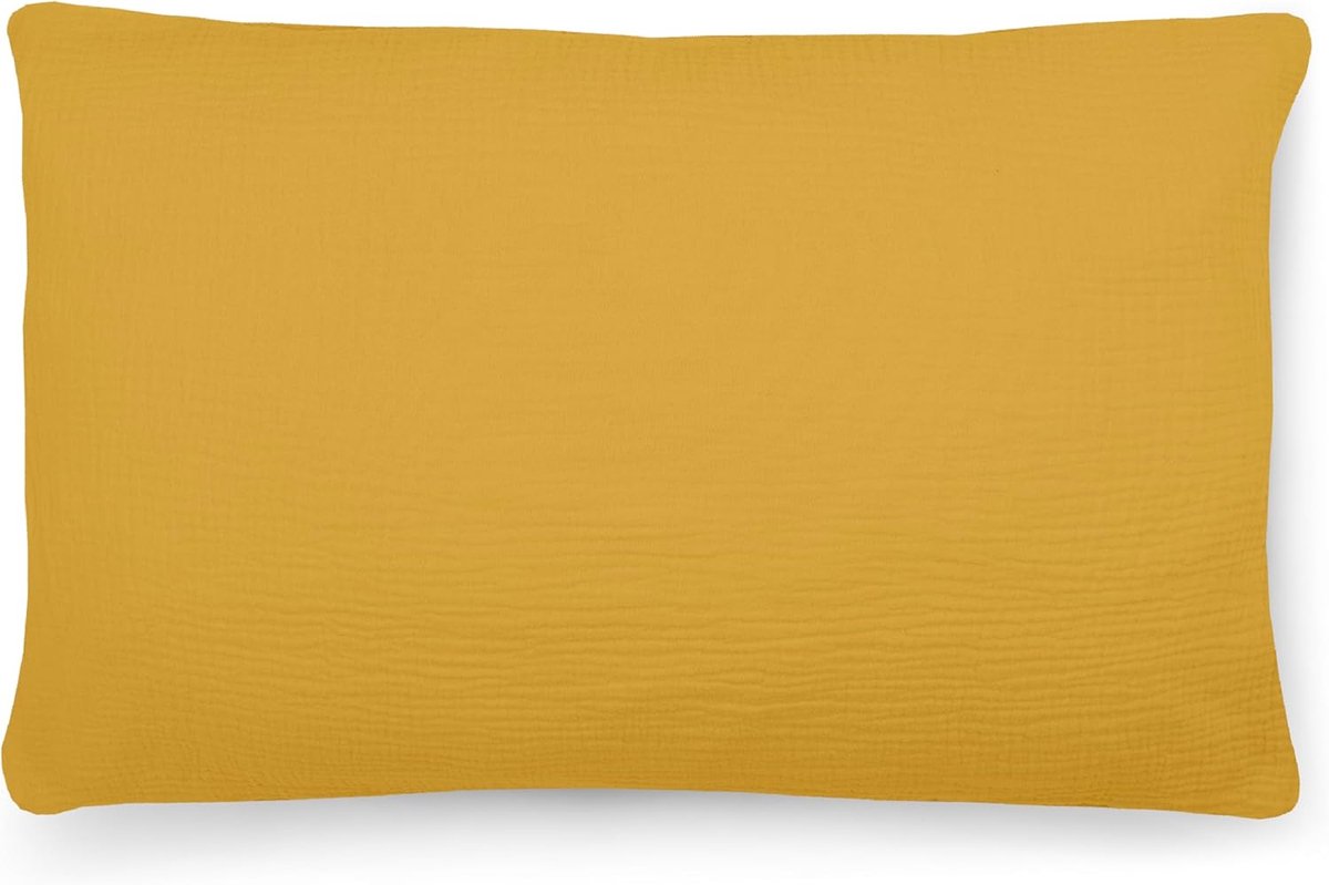 Biologische mousseline kussensloop 25 x 50 cm voor kinderen en volwassenen, zachte hoofdkussensloop, GOTS-certificering, gemaakt in de EU, kussensloop met ritssluiting, geel