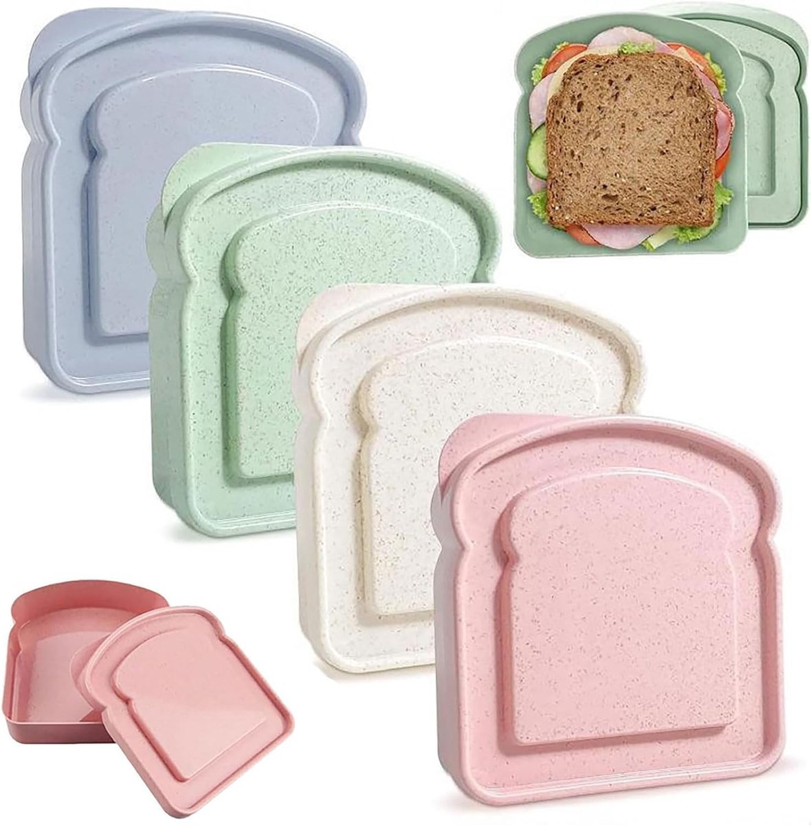 4 stuks sandwichcontainers, sandwichbox, voedselopslag, toastvorm, houder, kunststof, brood, sandwich, prep, magnetron, vaatwasmachinebestendig