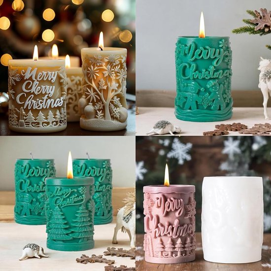 2 STKS Kerst Pillar Candle Mould, Xmas Siliconen Kaars Sneeuwvlok Sneeuwpop Cilinder Kaars Mallen, Ambachten Casting Mold voor Kerst Decoratie voor Handgemaakte Zeep Aromatherapie — afbeelding 4