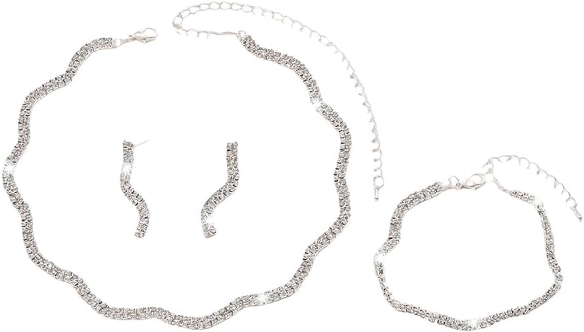 Sieradensets voor dames, halsketting, armband, oorbellen, set, kristal, bruidssieraden, set voor vrouwen, sieraden, cadeau, bruiloft, feest, verjaardag