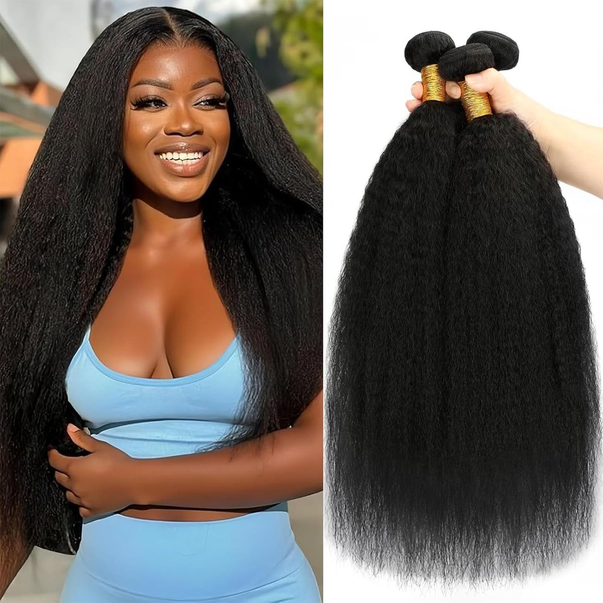 Straight Bundles Human Hair 24 24 24 Inch Yaki Straight Bundles | Human Hair Bundles Unprocessed Brazilian Virgin Remy Human Hair 3 Bundles Extension Double Weft Weave for Women Natural Black