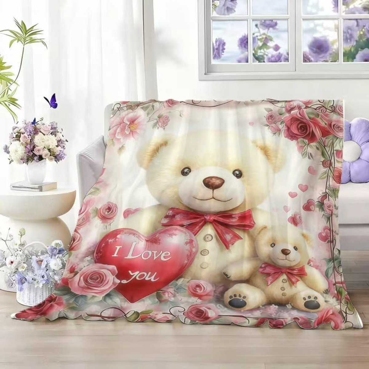 Deken voor Valentijnsdag, Happy Valentine's Day-dekens 150 * 100 cm, cadeaudoek voor Valentijnsdag, verjaardags- of vakantiecadeaus voors je vrouw, vriendin of partner (B)