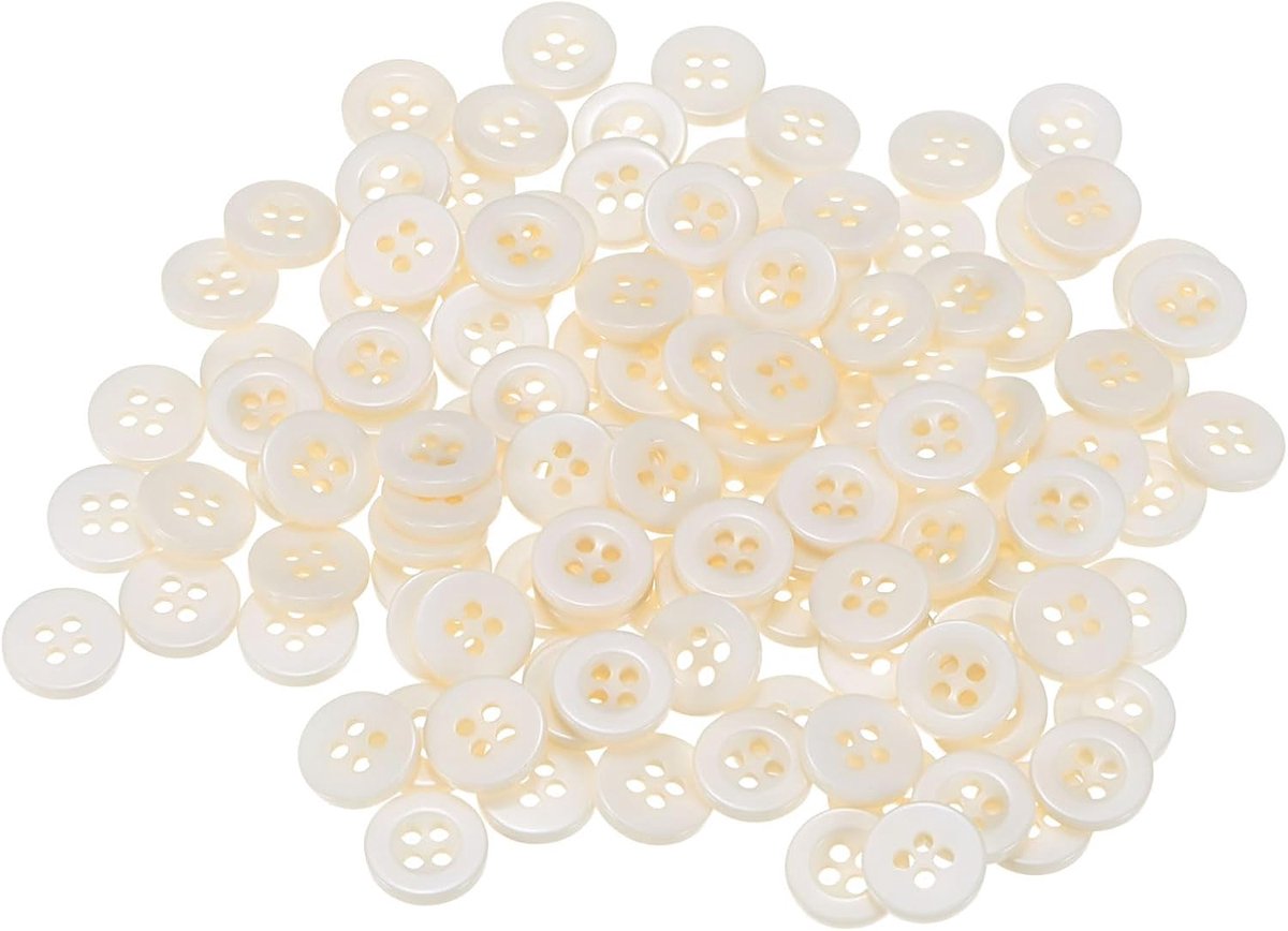 Knopen 15/32 inch (11,5 mm) hars rond plat 4-gaats handwerk vervangende knopen voor mantels naaien kleding en doe-het-zelf, beige