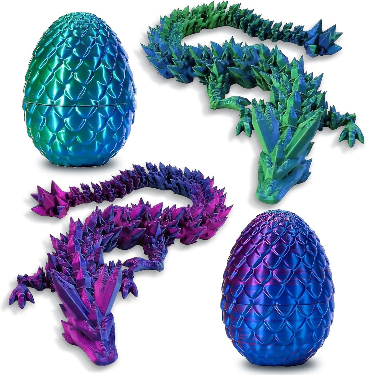 2 stuks drakenei, 3D-drakenkiguren in drakenei, decoratie, beweegbare 3D-bedrukte draak voor Pasen, cadeaus (A)