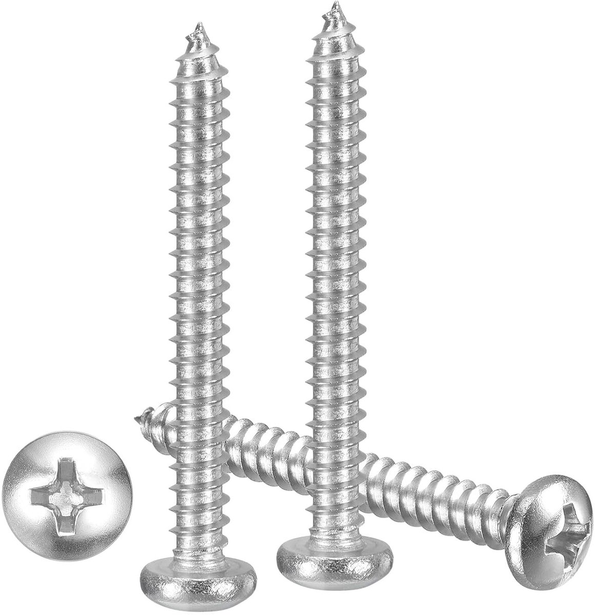 Pan Head Zelftappende Schroeven 60 Stuks #7 x 1-1/4 inch, RVS voor Metaal, Hout en Kunststof - Ideaal voor Meubels, Muren en Rolluiken