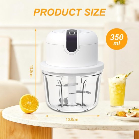 Compacte Mini Chopper met USB-aansluiting voor het Snijden van Uien, Groenten en Noten - Draadloze Elektrische Keukenmachine van 350ml voor Vlees, Knoflook en Peper — afbeelding 2