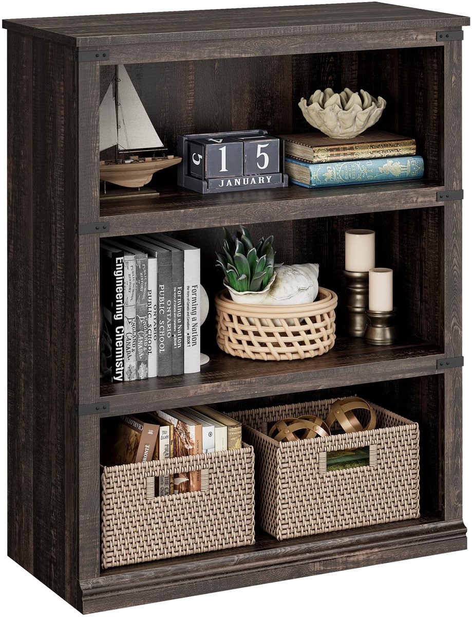Boekenkast 3 Lagen - 80x31x101cm - Boekenkast Vintage - Opbergkast Open Vakken - Displaykast Vrijstaand - Voor Woonkamer En Kantoor - Donker Eikenkleur
