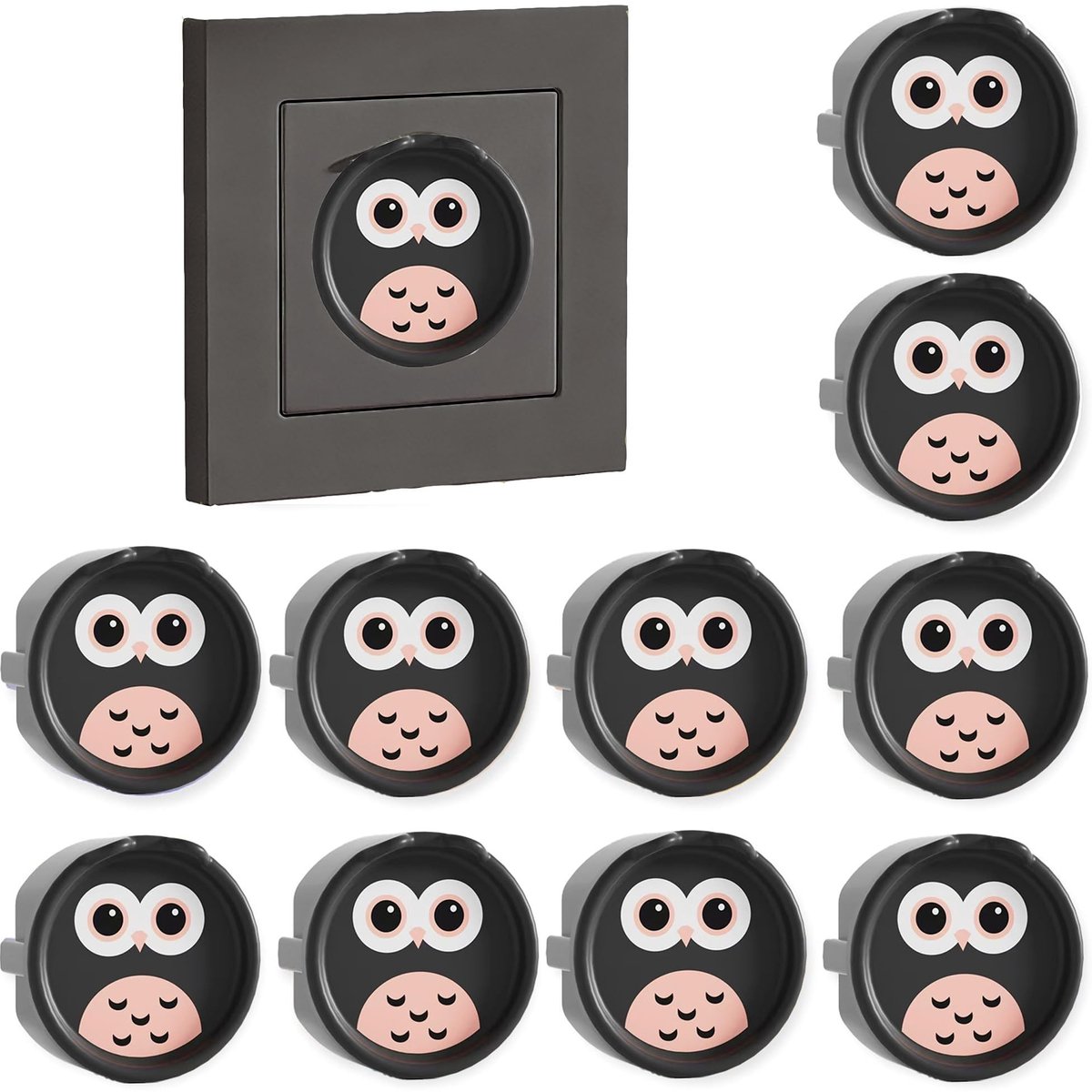 SolidKeus - Decoratieve Stekkerafdekking in de Vorm van Uilen (10 Zwart)