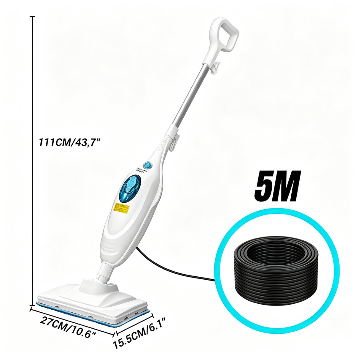 Elektrische Vloer Hete Stoom Mop 1500W, Tegel & Harde Houten Vloerreiniger, Multipurpose Handheld Stoomreiniger met 2 Wasbare Microvezel Pads thumbnail 3