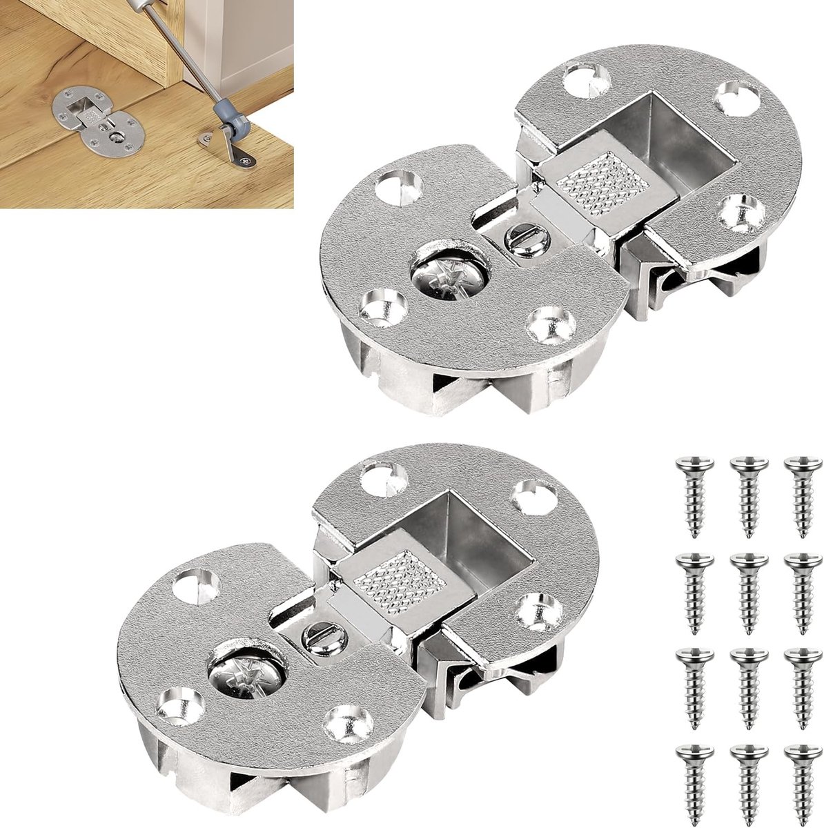 Set van 2 Vouwscharnieren, Semi-Cirkelvormig, 90° Draaipunt, 3D Verstelbare Scharnieren voor Meubels, Ideaal voor Keukenkasten en Houten Flappen, 35mm Flapbevestigingen