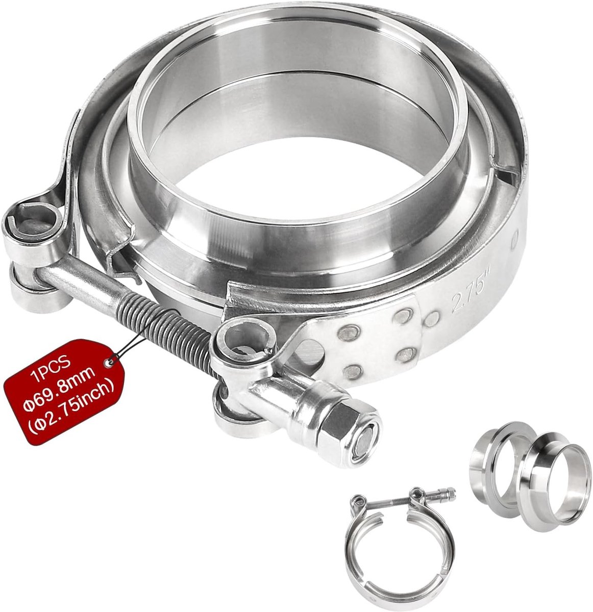 V-Band Klem en Flenzen Ø 69.8mm (2.75 inch) RVS Uitlaatpijp Verbinder voor Turbo en Downpipe, Duurzame Uitlaat Klem met Flens voor Betrouwbare Montage