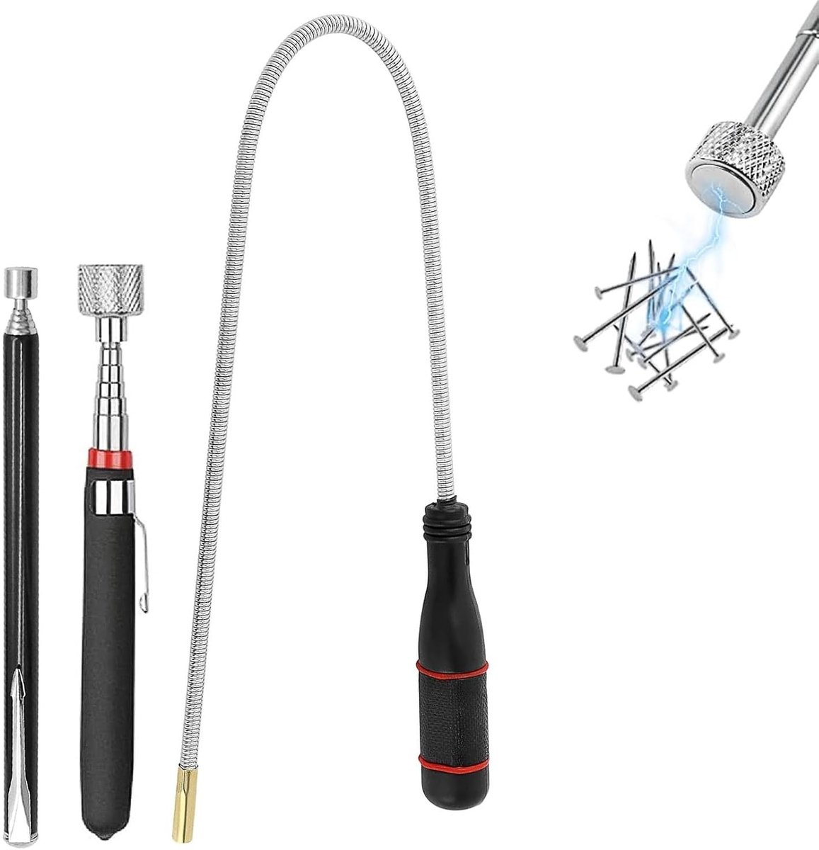Drie Delige Magnetische Telescopische Stok - Draagbare, Flexibele en Uittrekbare Magnetische Hefstok voor Het Oppakken van Schroeven, Spijkers en Sleutels