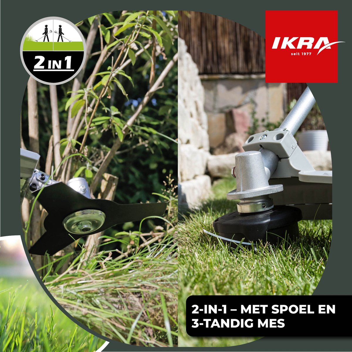IKRA elektrische bosmaaier en grastrimmer IES 1000 C, 1.000 W, incl. draadspoel, 3-tands mes en schouderriem