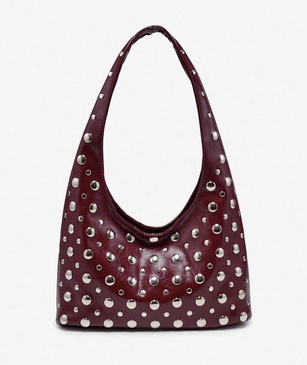 Donkerrode tas - rode tas - schouder tas - rode schoudertas - schoudertas met gesp - handtas - tas - schoudertas dames - schoudertassen - statement tas - shoulderbag - hobo tas - schoudertas - gebogen pu schoudertas