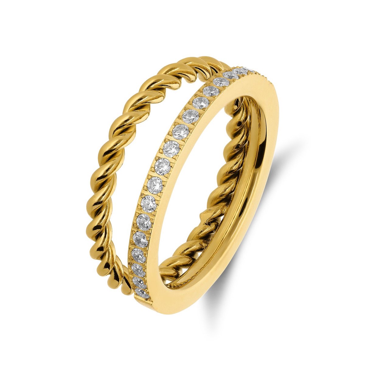 Lucardi Dames Stainless steel ring met zirkonia voor dames - Ring - Staal - Goudkleurig - 20 / 63 mm