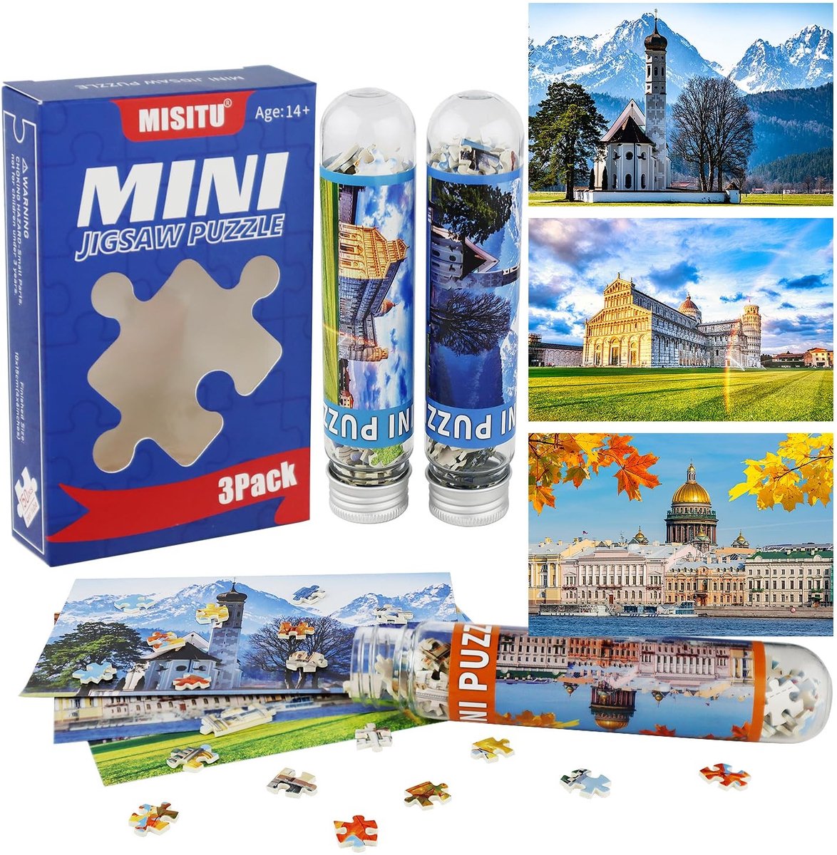 SolidKeus - Set van 3 Mini Puzzels met 150 Stukken voor Volwassenen