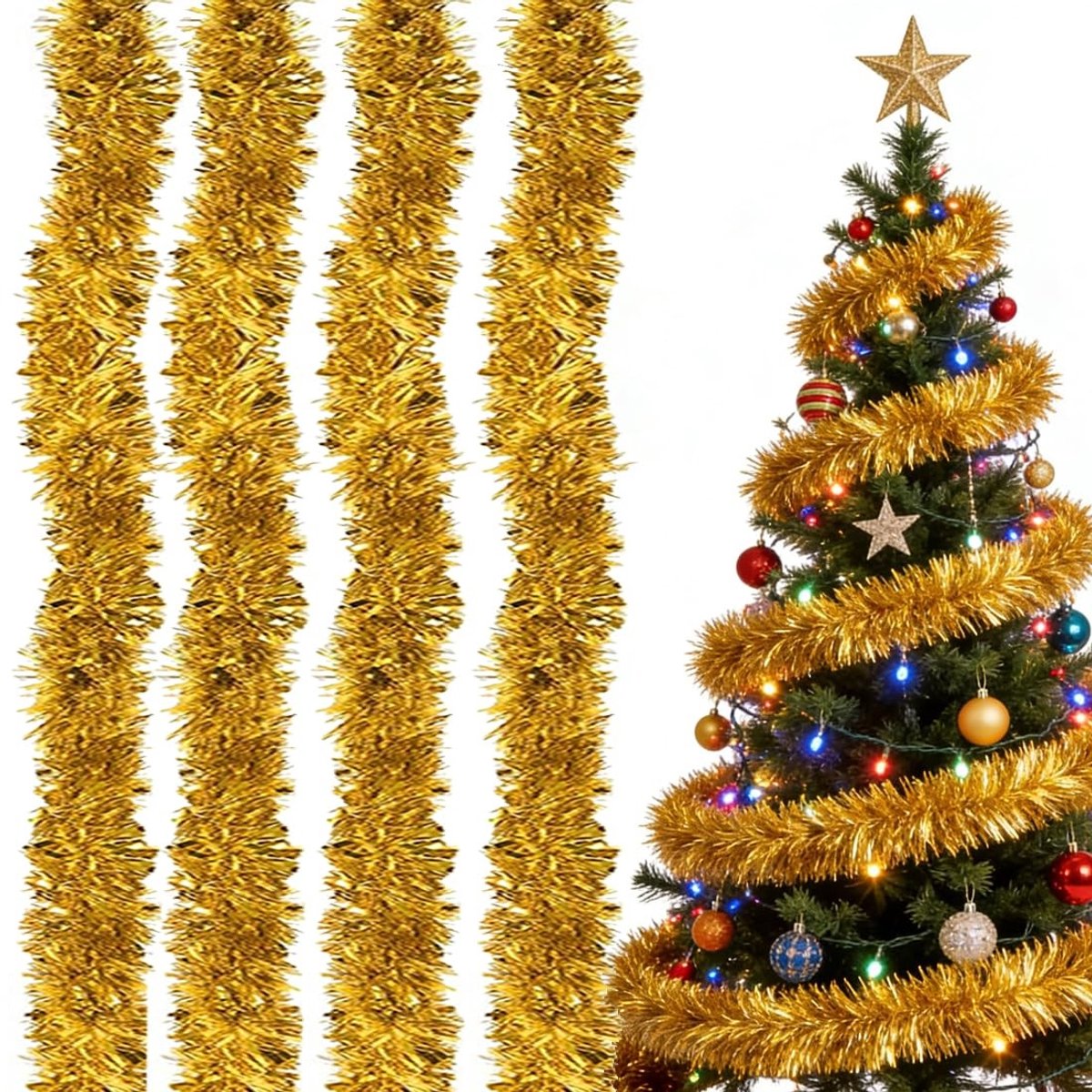 SolidKeus - 4 Stuks Gouden Lametta Garland voor Kerstdecoratie