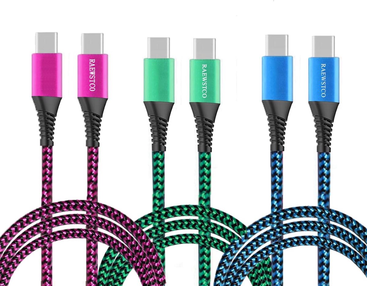 SolidKeus - 3 Stuks USB-C naar USB-C Kabel, 60W Snellader, Duurzaam en Compatibel met iPhone en Galaxy
