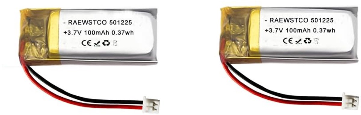 SolidKeus - 2 Stuks 3,7 V 100 mAh Lithiumbatterij voor Bluetooth-Luidsprekers en Smart Plugs