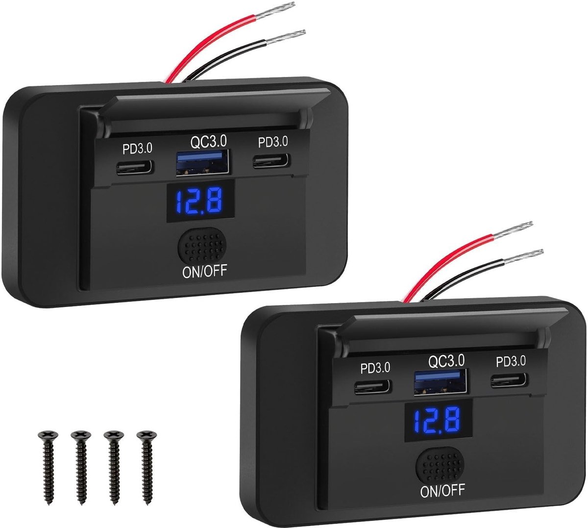SolidKeus - Auto Lader met 3 Poorten en LED Voltmeter