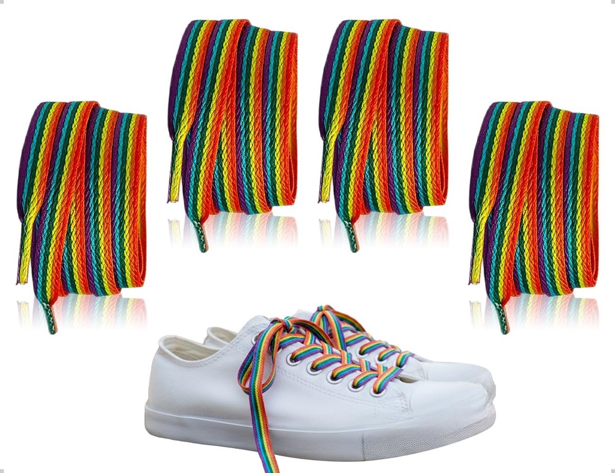 SolidKeus - Set van 4 Kleurrijke Schoenveters in Regenboogkleuren