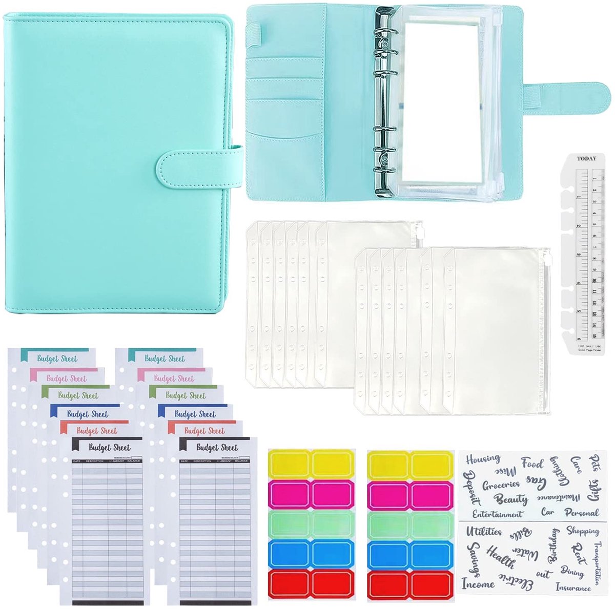 SolidKeus - A6 Budget Blad Set met Labels en Liniaal