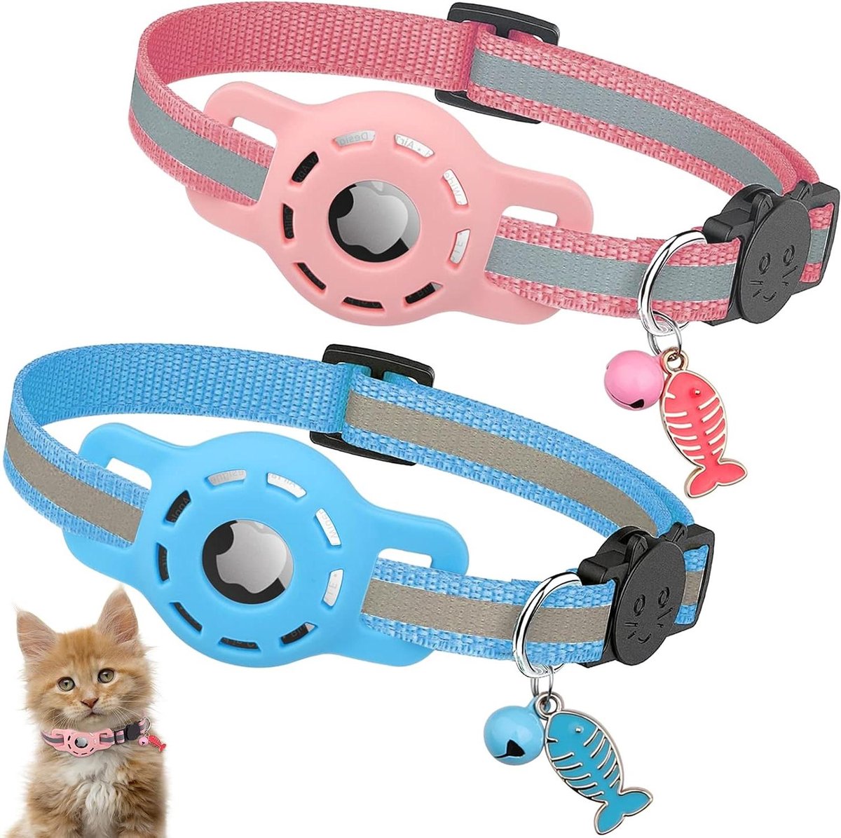 Huisdier Halsband - Katten Tracker - Veilig Vinden - Met Veiligheidsgesp - 20-33 cm Verstelbaar - Blauw Roze
