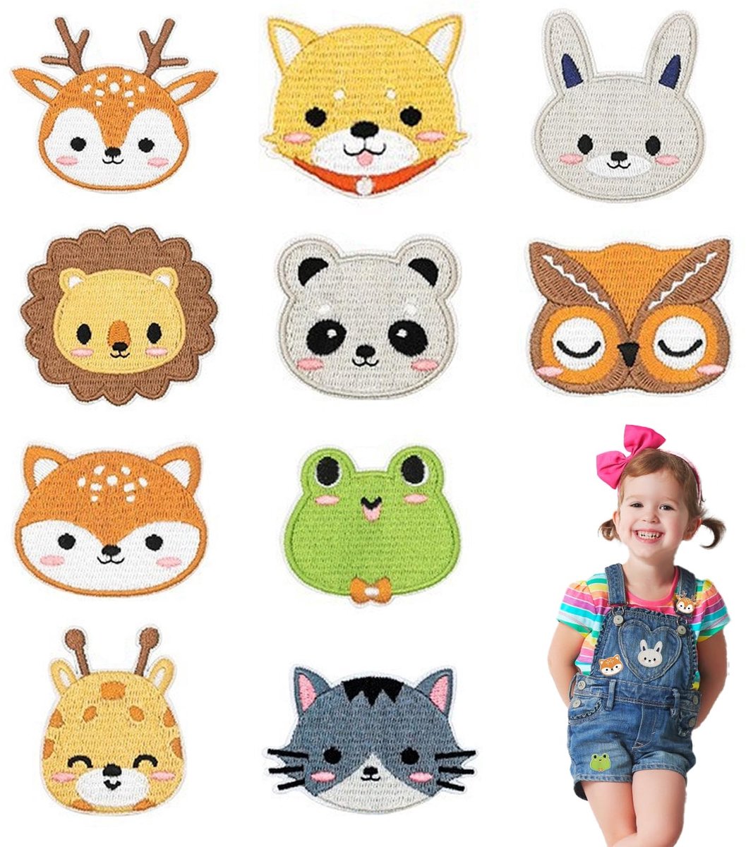 SolidKeus - Set van 10 Kinderen Strijkpatches in Dierenthema