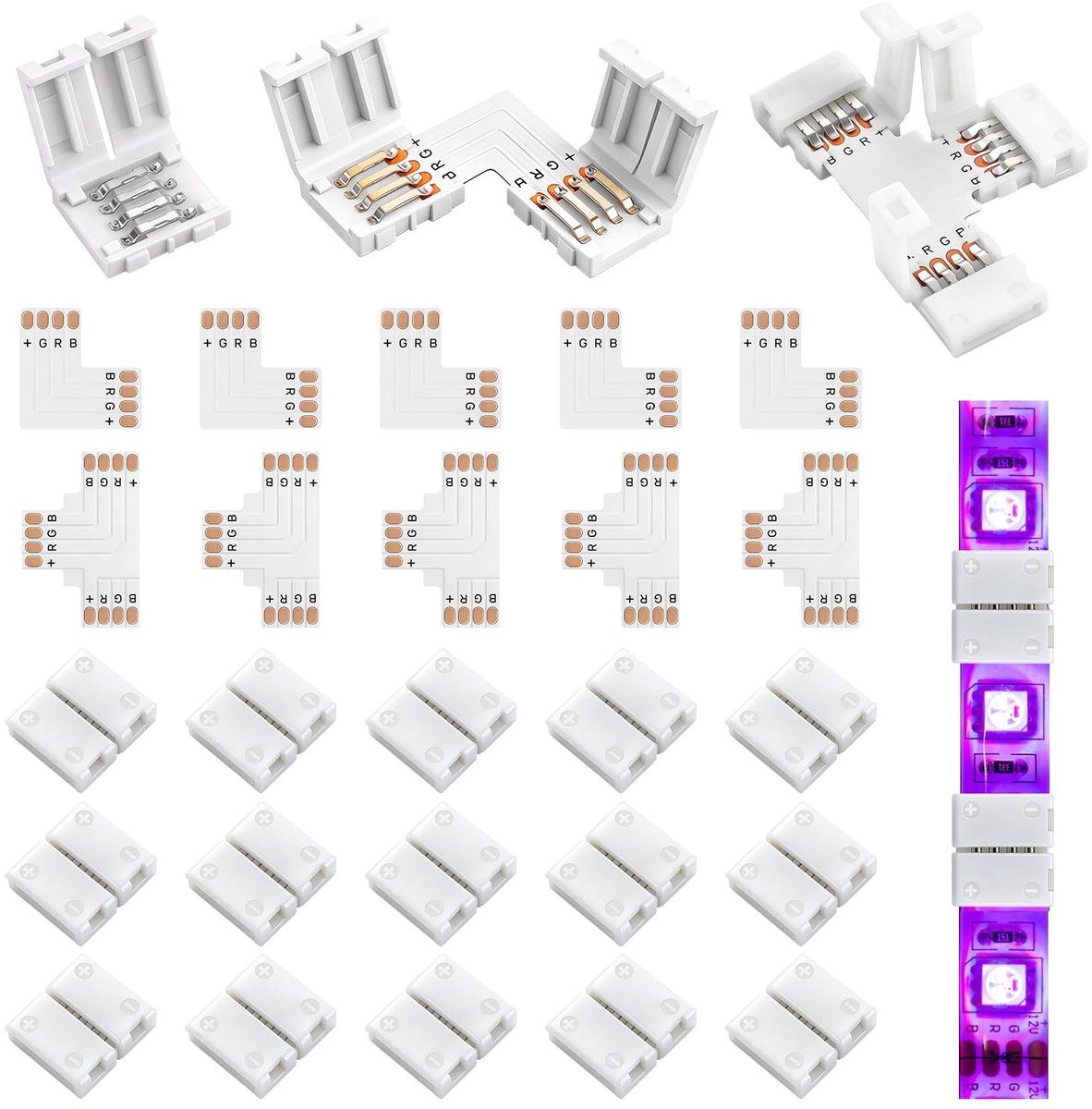 SolidKeus - Set van 35 LED Stripconnectoren 4-polig voor 10 mm RGB Strips