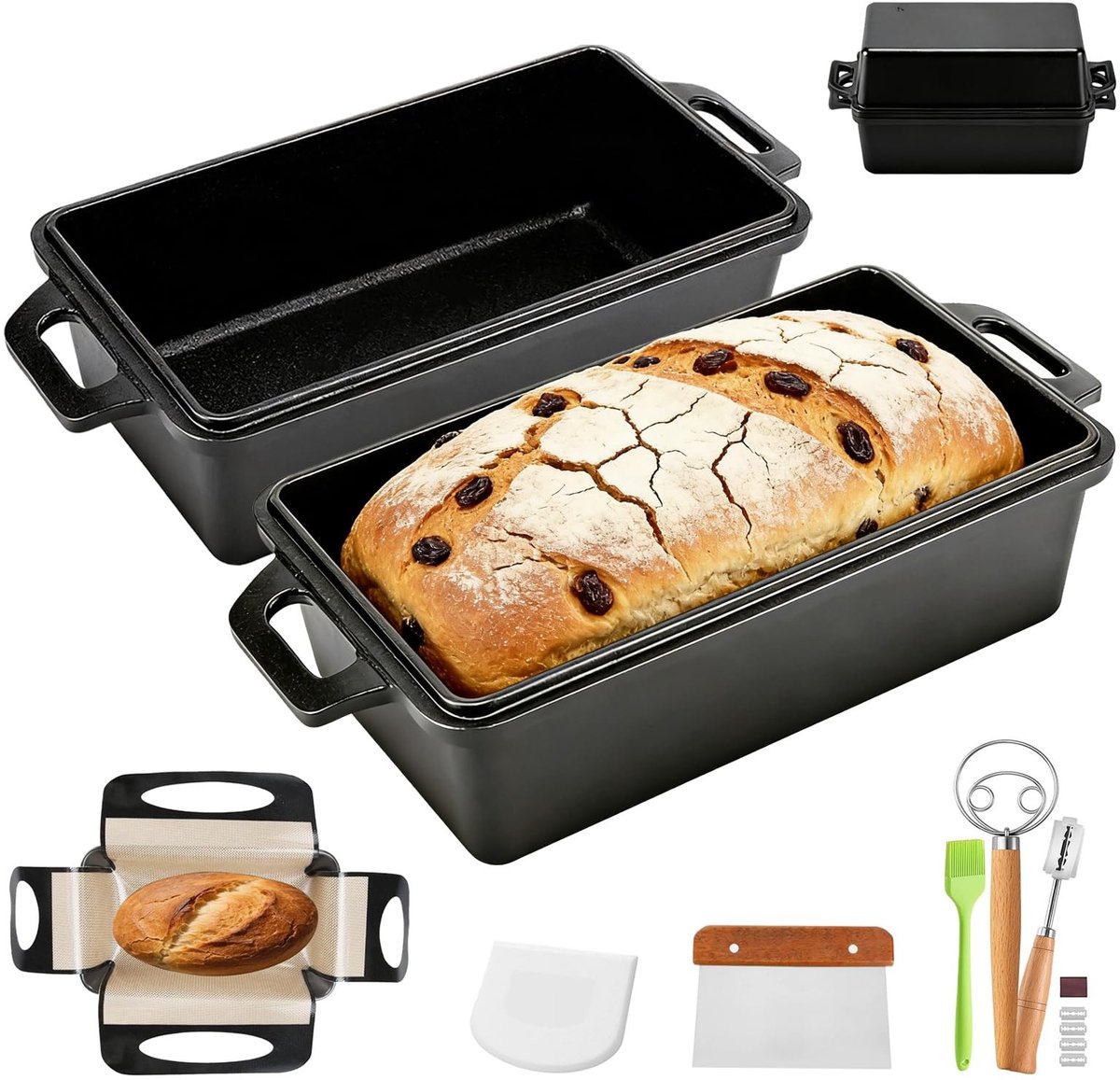 SolidKeus - Gietijzeren Brood Bakset met Deksel 30 cm