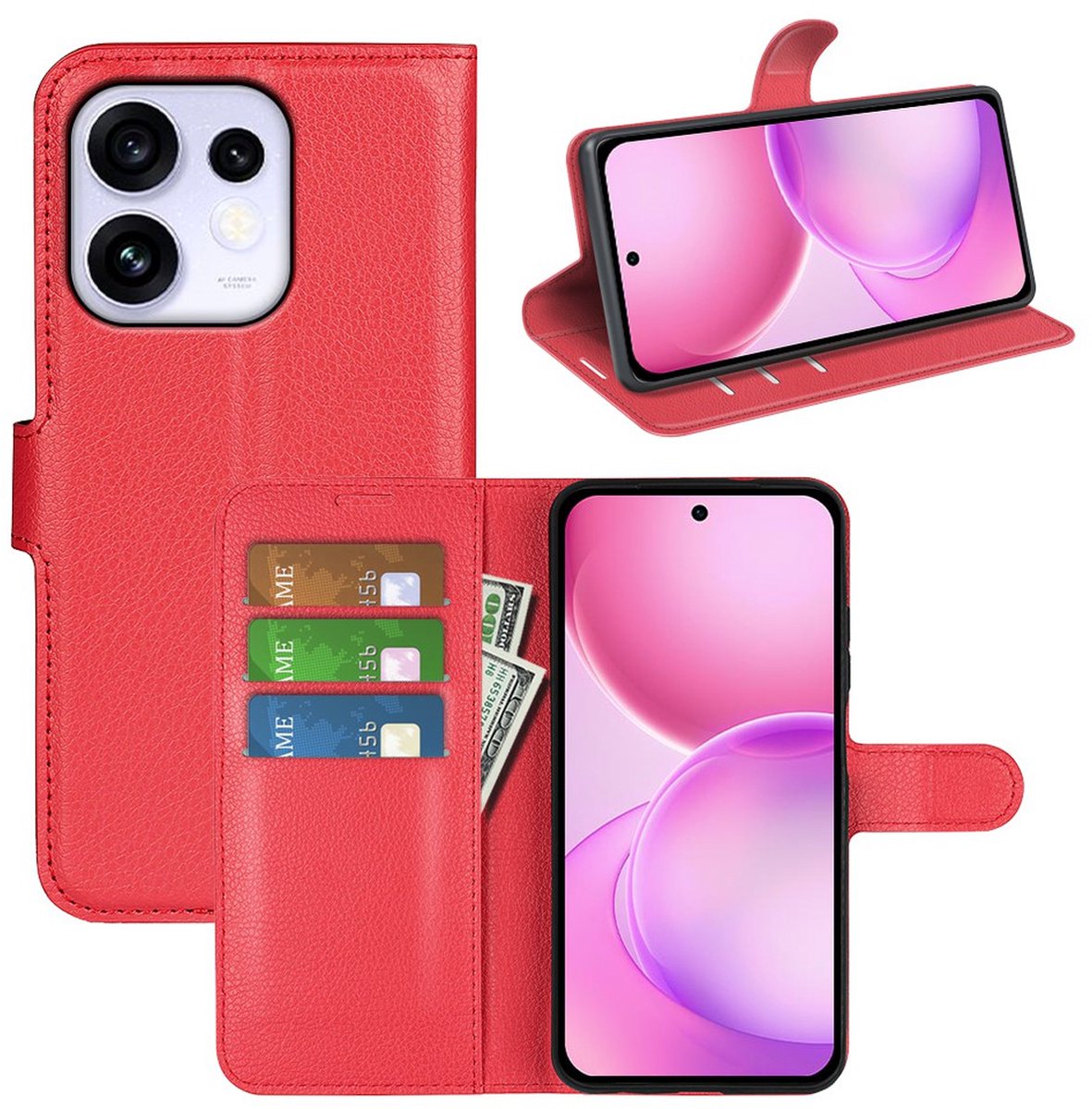 MobyDefend Hoesje - Geschikt voor Oppo Reno16 / 16 Pro - Kunstleren Wallet Book Case (Sluiting Voorkant) - Rood