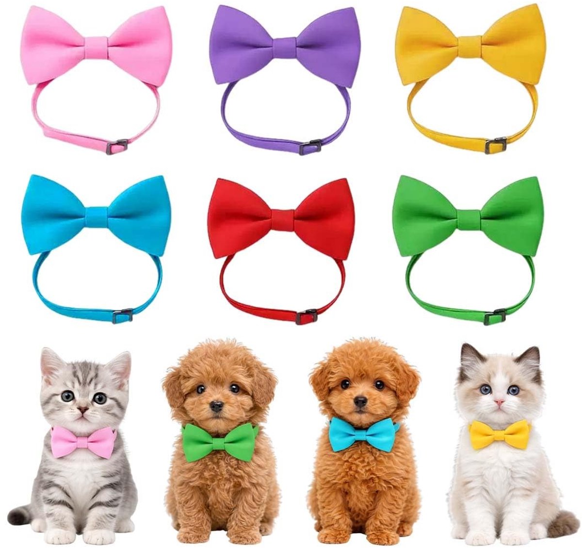 SolidKeus - Set van 6 Kattenstrikhalsbanden met Veiligheidssluiting