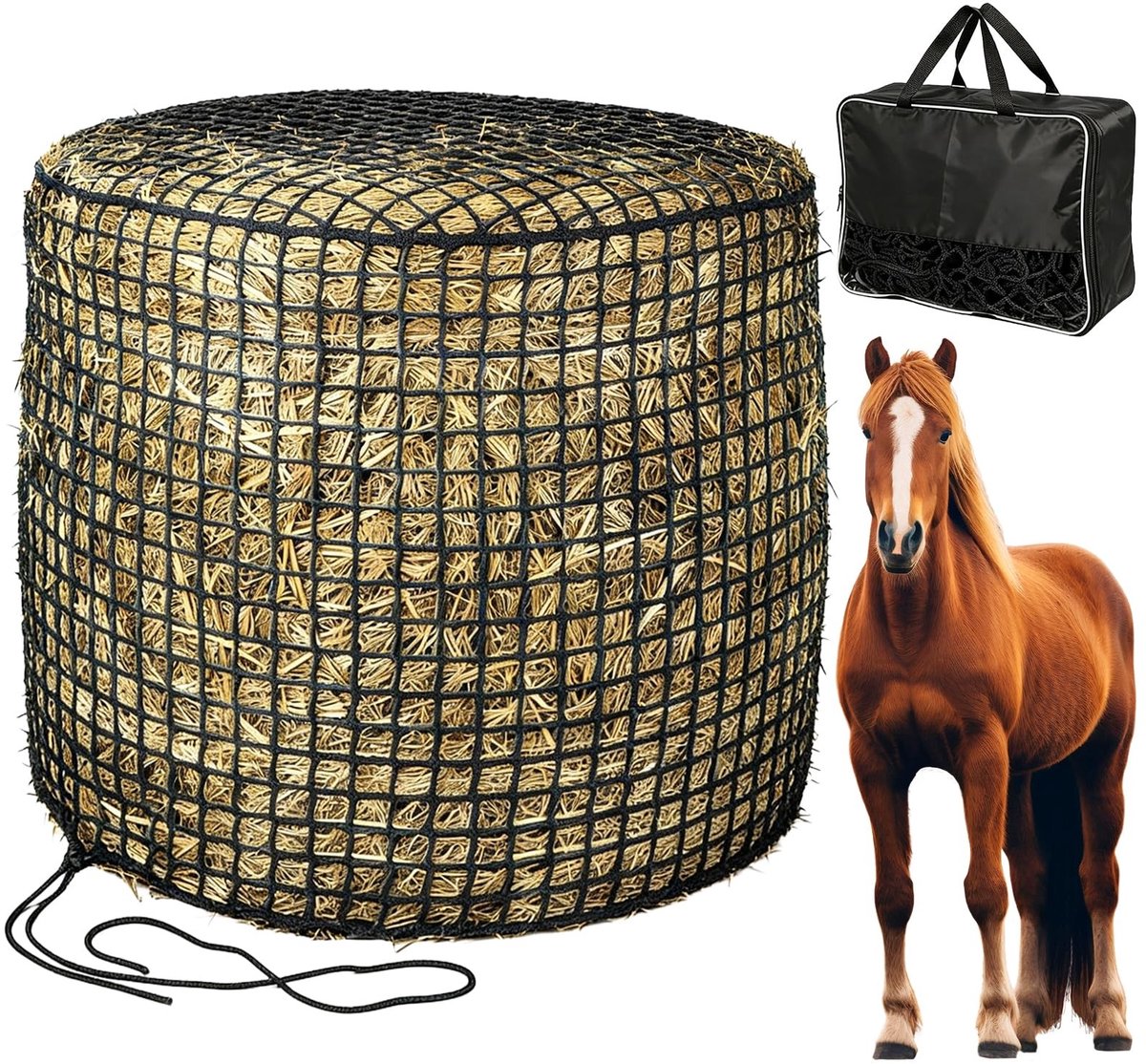 SolidKeus - Robuust Hooi Net voor Paarden met Draagtas