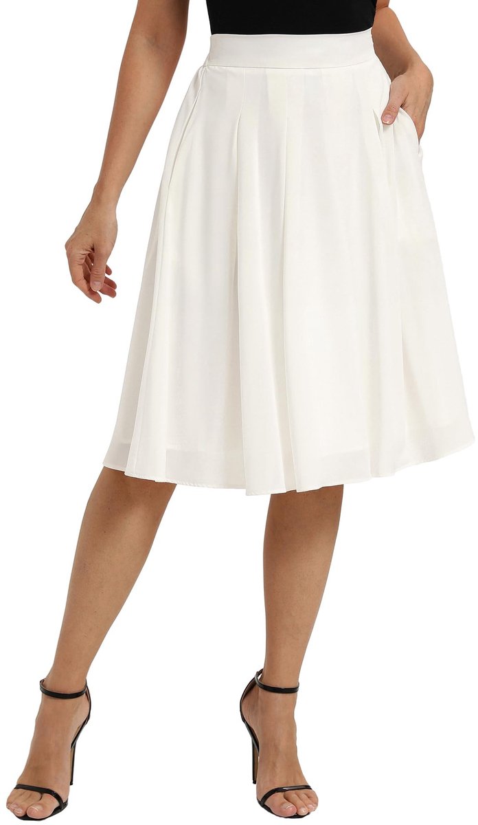 SolidKeus - Elegante Midi Rok met Hoge Taille en Plissé, A-lijn met Zakjes