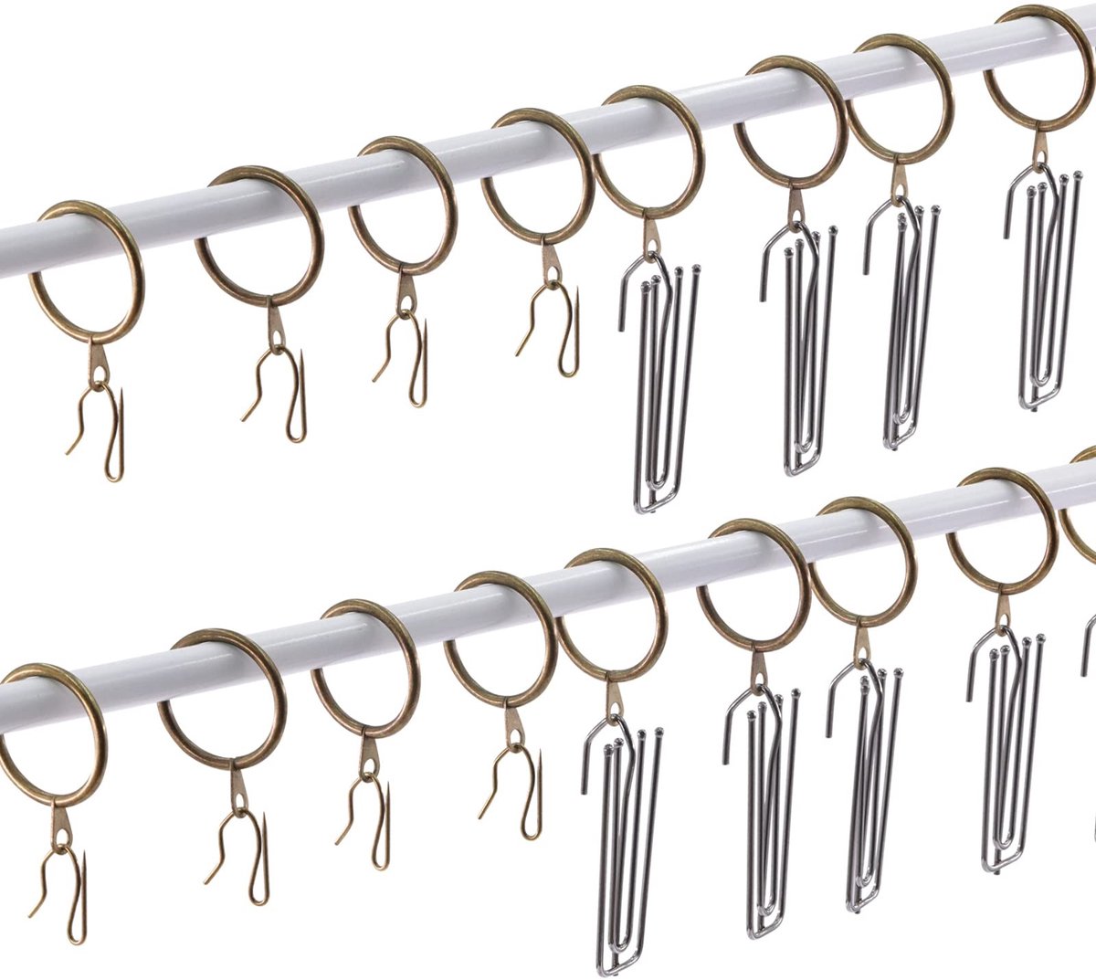 SolidKeus - Set van 120 Bronzen Gordijnhaakjes en Ringen