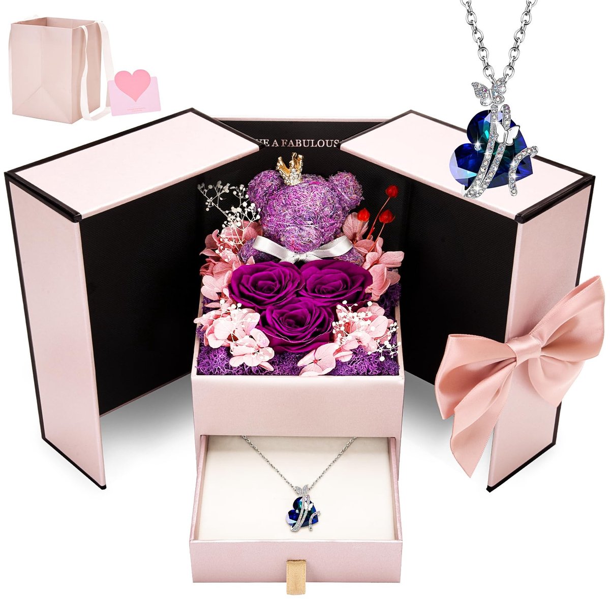SolidKeus - Bewaarde Rozen met Hartketting in Geschenkdoos