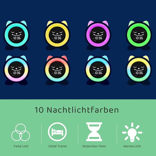Kinderwekker Slaaptrainer - Digitale Wekker Nachtlampje - Kinderen Leren Slapen - 11 Kleuren Nachtlampje - Mittlere Größe - Wit — afbeelding 3