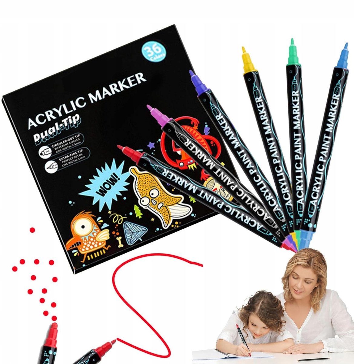 Acryl Markers Set - 36 Levendige Kleuren, Dubbelzijdig