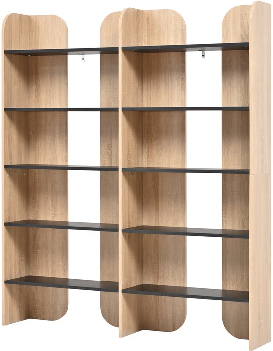 COVREO Boekenrek 160 x 135 x 25 cm, naturel zwart, PB-plaat, 5 niveaus — afbeelding 2