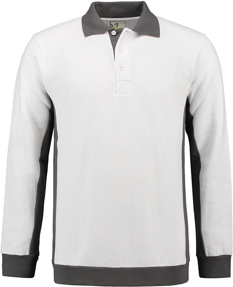 Lemon & Soda contrast workwear polosweater in de kleur wit met pearl grey in de maat 3XL