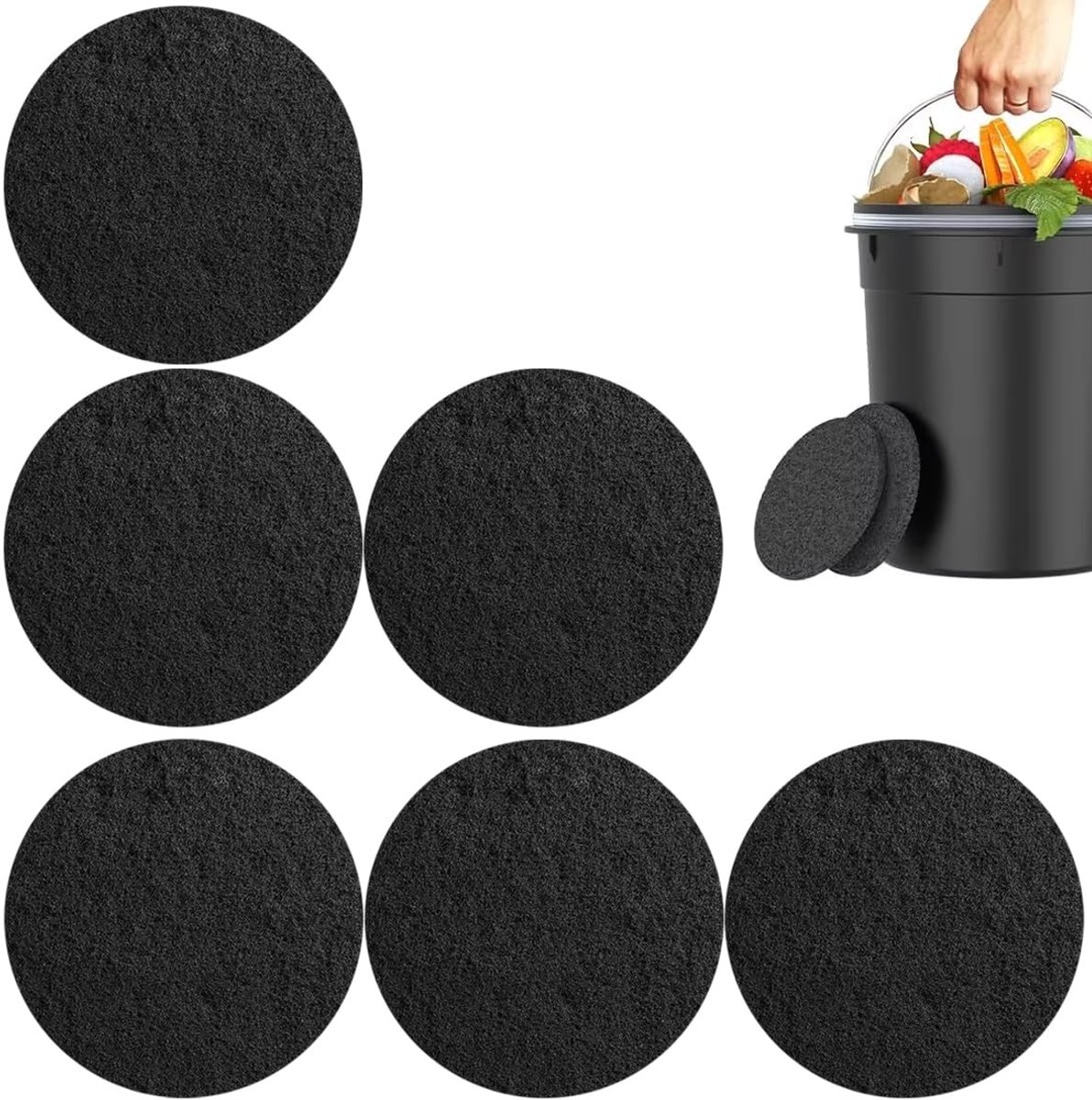 SolidKeus - 6 Ronde Actieve Koolstoffilters voor Compostbak en Kattenbak